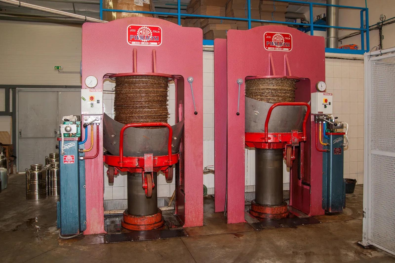 Classic Pieralisi hydraulic press — Ward mill heritage equipment
